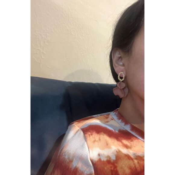 Light Brown Flower earring big chocolate long brown petal leaf earrings big gold - Picture 8 of 8